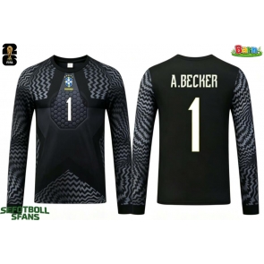 Brasilien Alisson Becker #1 Målvakt Hemmaställ Barn VM 2026 Långärmad (+ Korta byxor)
